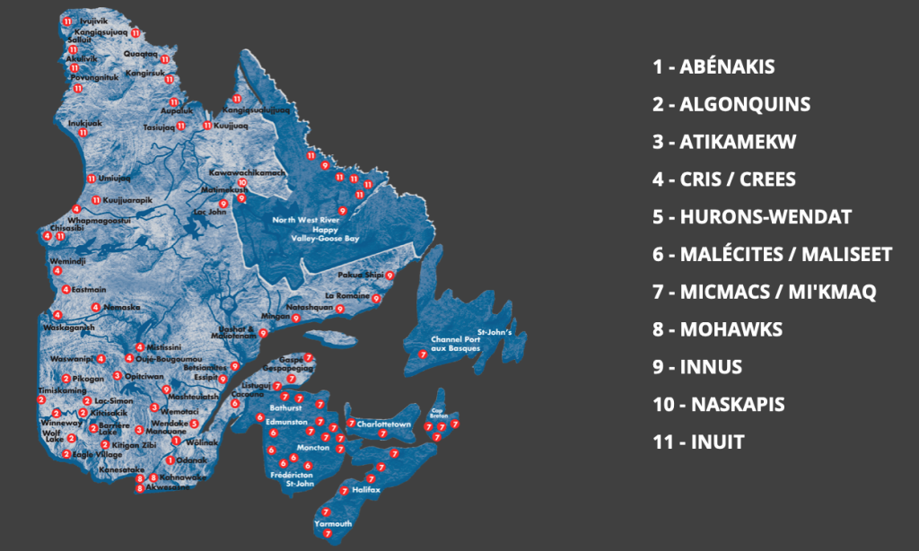 Map of Quebec First Nations communities